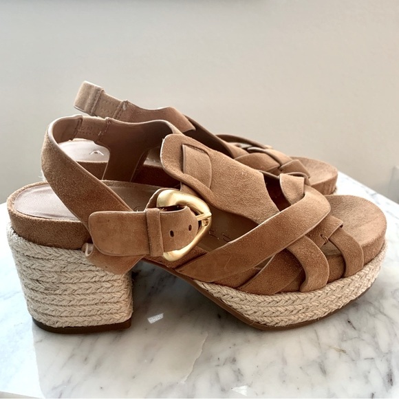 AEROSOLES Chatham Espadrille Block Heeled Platform Sandals in Tan Suede - Picture 3 of 12